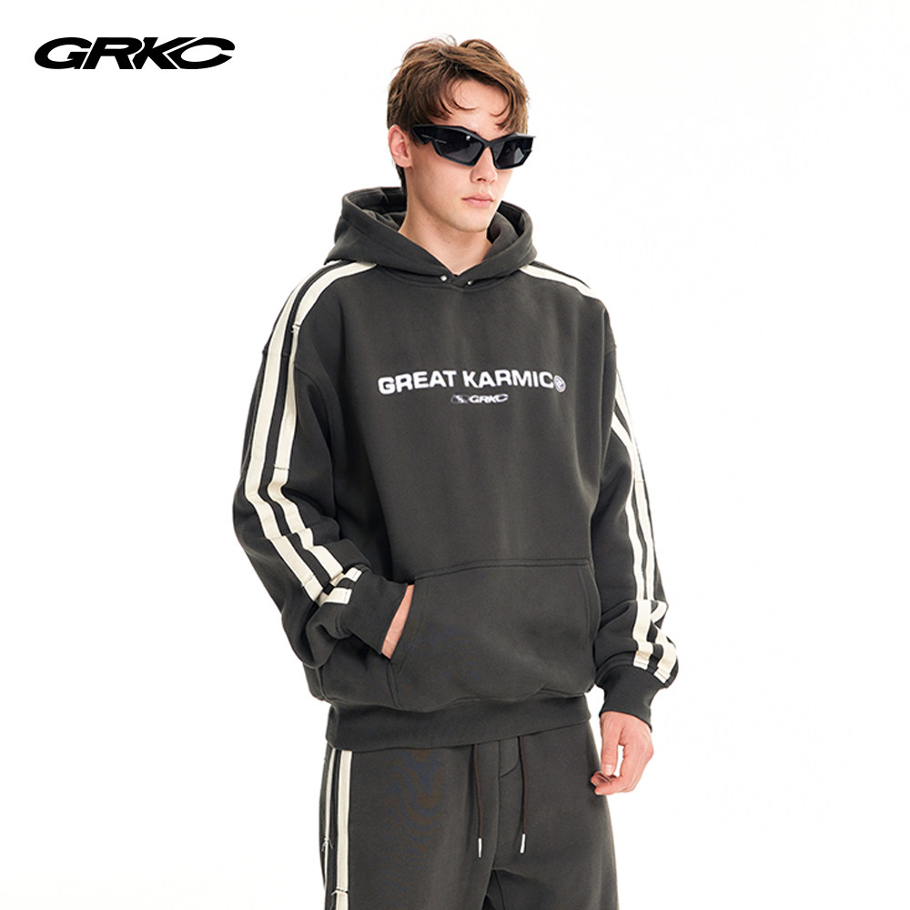 GRKC吉尔卡克贴条卫衣潮牌重磅帽衫男款休闲新款情侣外套秋冬