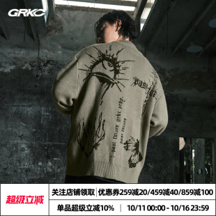 GRKC吉尔卡克达芬奇手稿开衫 秋冬毛线衣 毛衣外套男潮牌情侣针织衫