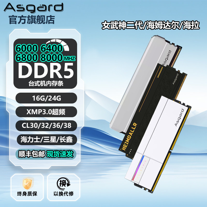 阿斯加特女武神/海姆达尔/海拉DDR5台式机内存条16G/24G 6000单条