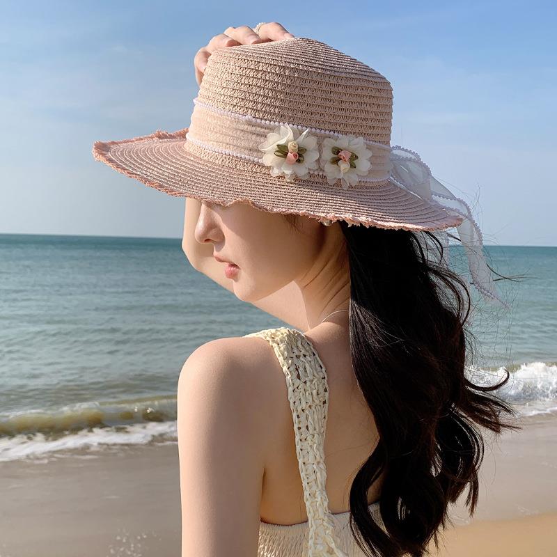 ladies straw hat sun protection beach hat flower shade hat w