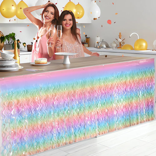 Rainbow Curved Knife Rain Silk Curtain Table Skirt Disposabl
