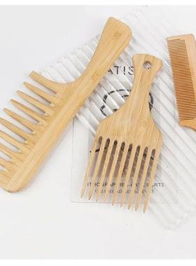 3Pc Natural Bamboo Wooden Hair Comb Anti-Static Afro Fork Co