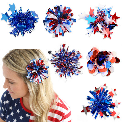 Independence Day Striped Ball Hair Clips Memorial Day Party