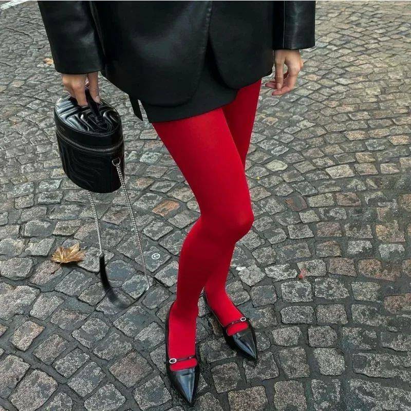 TARUXY Red Tights Women Winter See Through Slim Lingerie Wo