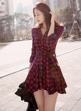 Summer Dress 2016 Retro Women Red Plaid Shirt Casual Dresses