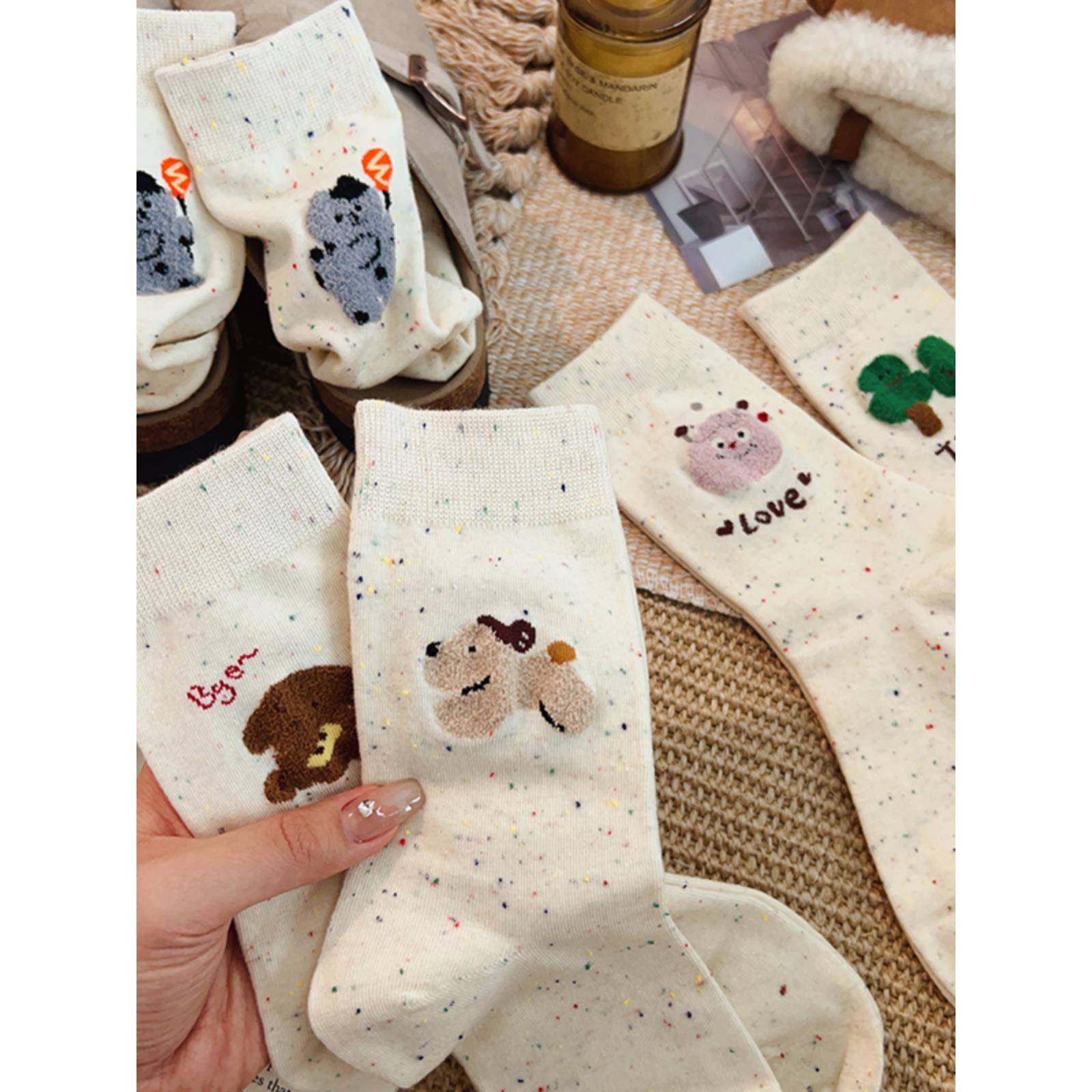 袜子Mid length socks made of pure cotton cartoon stockings