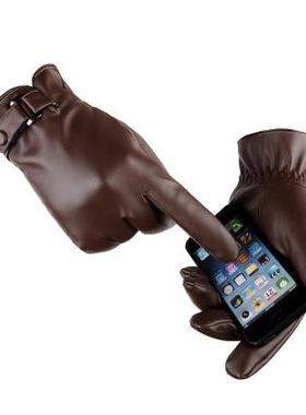2018 winter glove pu leather phone screen touch men gloves