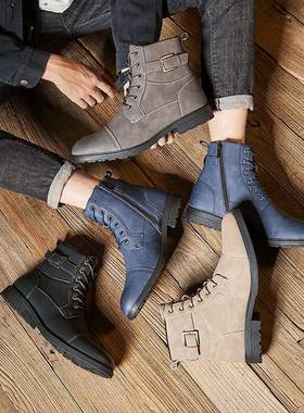 Motorcycle Ankle Military Boots For Men Winter Leather Shoes