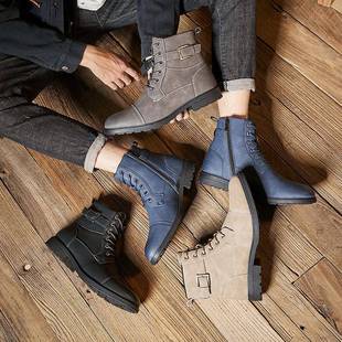 Motorcycle Ankle Military Boots For Men Winter Leather Shoes