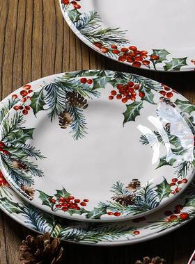 Ceramic Dinner Plate Christmas Plate Underglaze Color Flat P