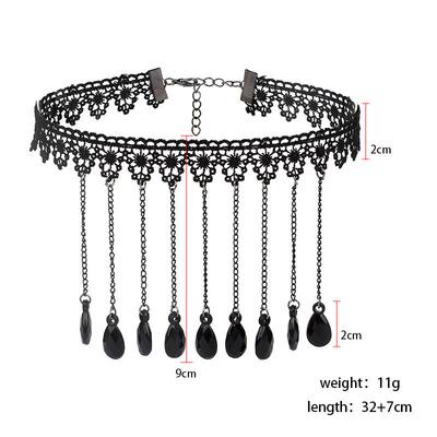 Gothic Chokers Black Beaded Flowers Sexy Lace Neck