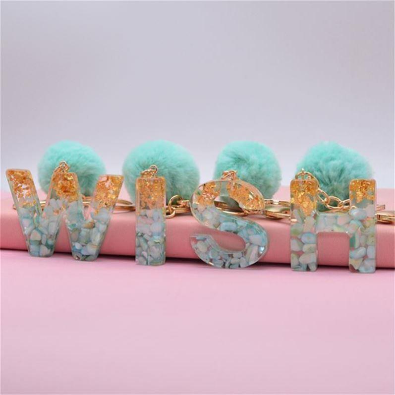 Fashion 26 Let Keyring Green Pompom Fur Ball Glue Keychain B