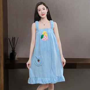 浴巾女可穿可裹洗澡珊瑚绒2023新款女士浴裙可扣轻薄速干穿衣式