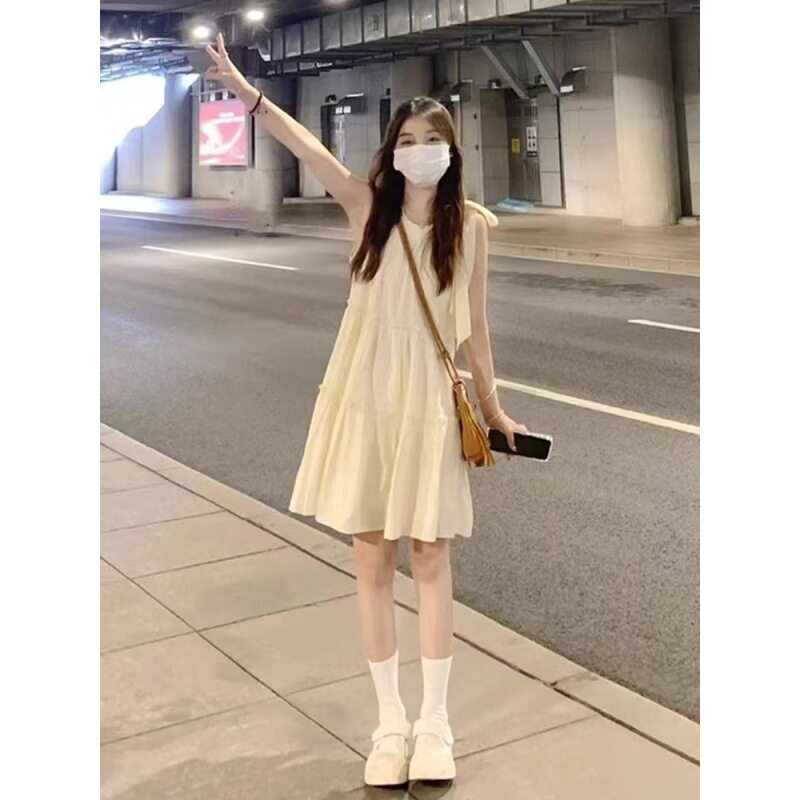 小个子吊带无袖挂脖连衣裙子女装夏季海边度假仙女沙滩裙