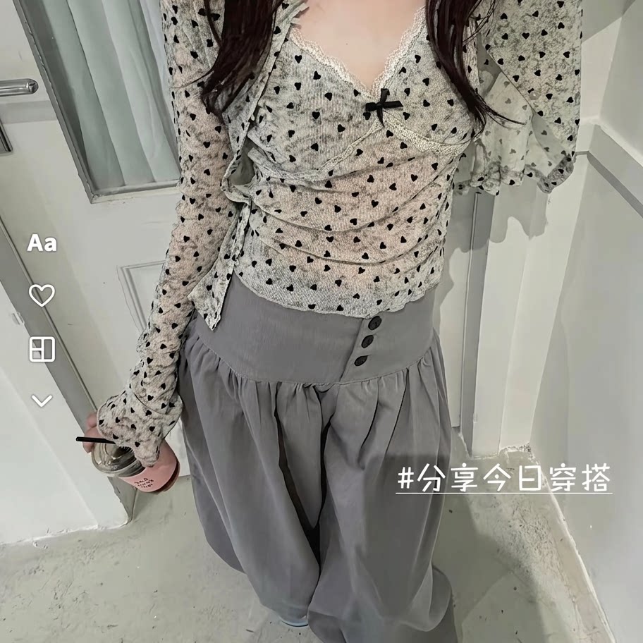 秋上新韩系甜美波点吊带开衫套装
