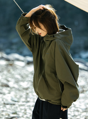Mountain valley24春装山系户外宽松连帽防水冲锋衣夹克 外套男女