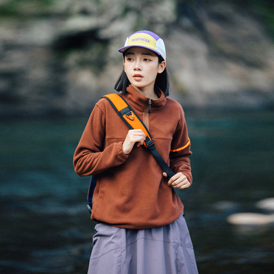 Mountain秋冬户外半拉链立领摇粒绒外套男女徒步登山抓绒套头上衣