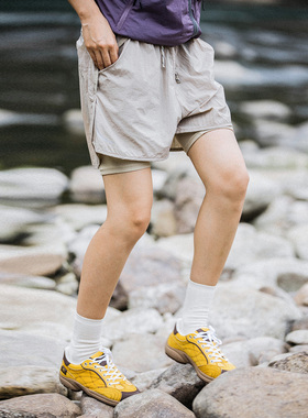 Mountainvalley夏季户外轻量假两件速干徒步五分裤运动跑步短裤