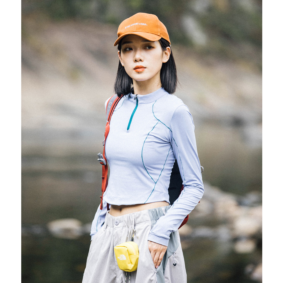 Mountain户外短款辣妹紧身半拉链速干长袖T恤运动骑行7A抗菌上衣