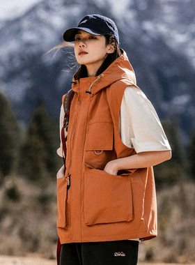 Mountain valley24SS户外山系机能工装多口袋连帽马夹 男女款马甲