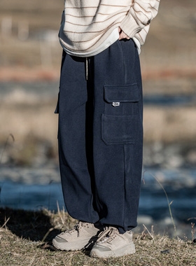 2023冬装户外加绒加厚大口袋工装裤宽松直筒束脚保暖卫裤男女裤子