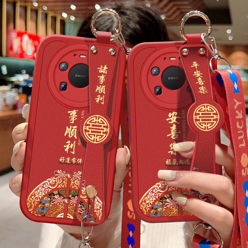 适用华为Mate80手机壳防摔mate80Pro硅胶软边Max可斜挎腕带mate80RS非凡大师全包边保护套中国风背带挂绳新款