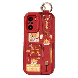 适用小米红米K40手机壳Redmi龙年喜庆保护套K40Pro祝福文字K40S斜挎腕带壳游戏增强版硅胶防摔红色好运新年款