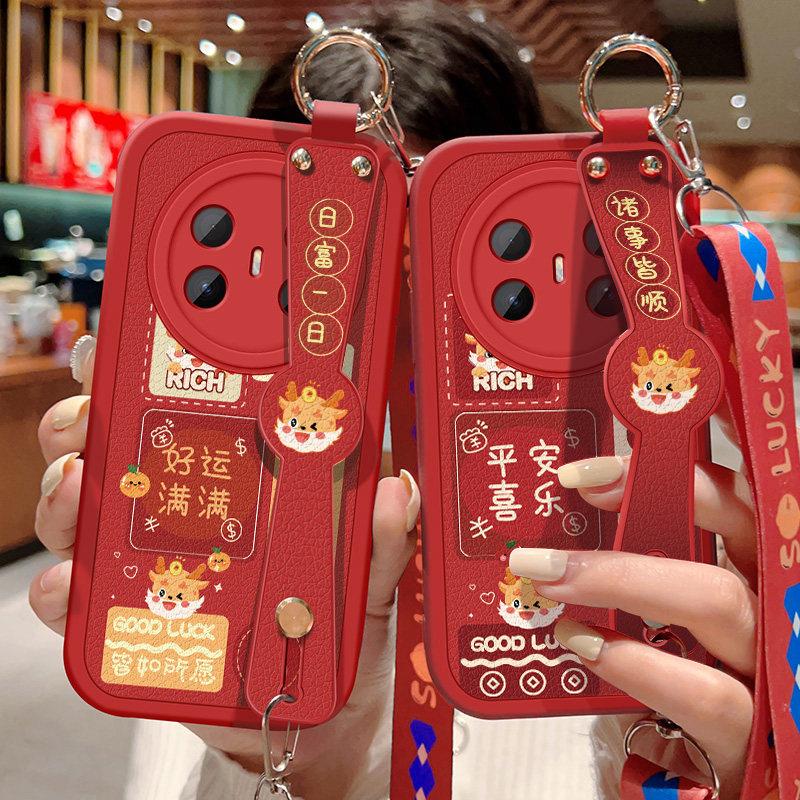 适用华为mate70air手机壳SUP-AL90喜庆红色保护套Mate70Air祝福文字可斜挎腕带壳女硅胶防摔背带挂绳好运新款