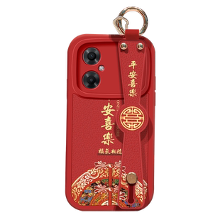 适用小米红米note11手机壳防摔Redmi硅胶软边note11pro斜挎腕带+镜头全包保护套Note11r中国风背带挂绳新年款