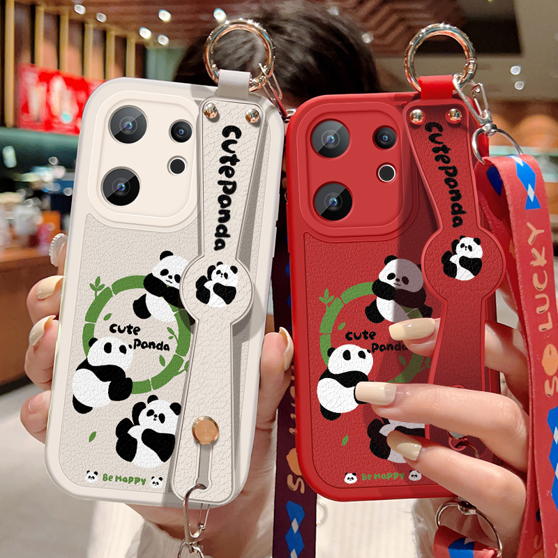 适用vivos30手机壳S30ProMini卡通熊猫保护套vivo S30斜挎腕带promini硅胶防摔小羊皮软壳全包边背带挂绳新款