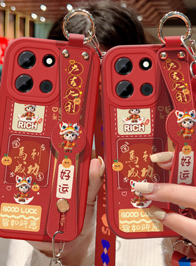 适用于一加Turbo6手机壳防摔OnePlus马到成功卡通保护套1+Turbo6V可斜挎挂绳腕带小羊皮软胶全包边红色新年款