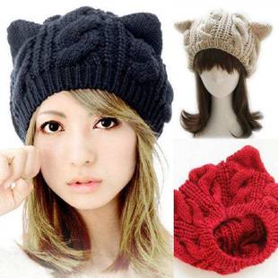 9;s Lady& Knit Hat Sweater Beret Ear Twist