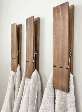 Clothespin Bathroom Towel Holder Wooden Giant Towel Clip Wal