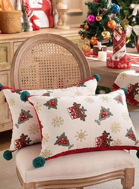 Christmas Embroidery Elk Snowflake Pillow Case Sofa Cushion