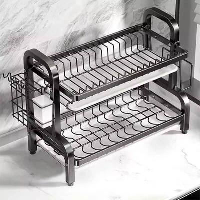 Dish Drying Rack 2-Tier Compact Kitchen Dish Rack Drainboard