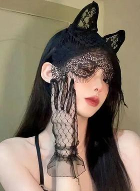 Women Sexy Black  Ears Head BezelLace Lady Hairband Cospl