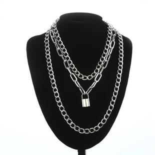 Layered Chain Necklace Neck Chains Lock Pendant Jewelry For