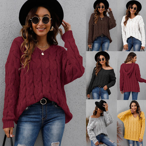 European And American Women's Top Thickened Twist Knitted V-