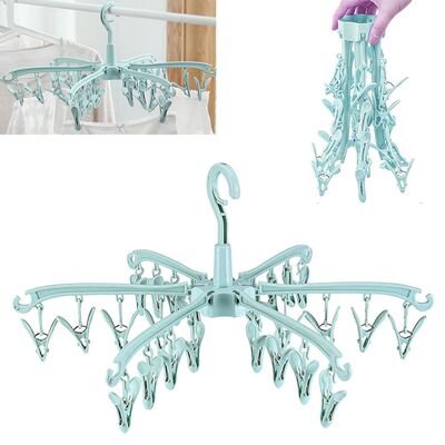 24 Clips Folding Clothes Dryer Rotatable Hanger Windproof So