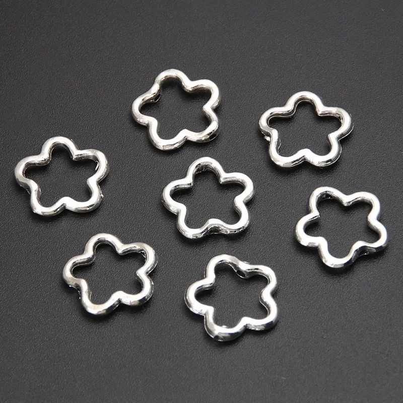 60pcs Silver Color 16x15mm Cute Hollow Flower Charms Connect