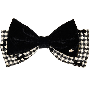 Sundyhoney绒绒蝴蝶结弹簧夹气质方格发饰经典韩范轻熟发夹高颜值