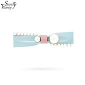 Sundyhoney珍珠镶边弹簧夹清雅豆绿蝴蝶结一字夹高级感横夹发饰