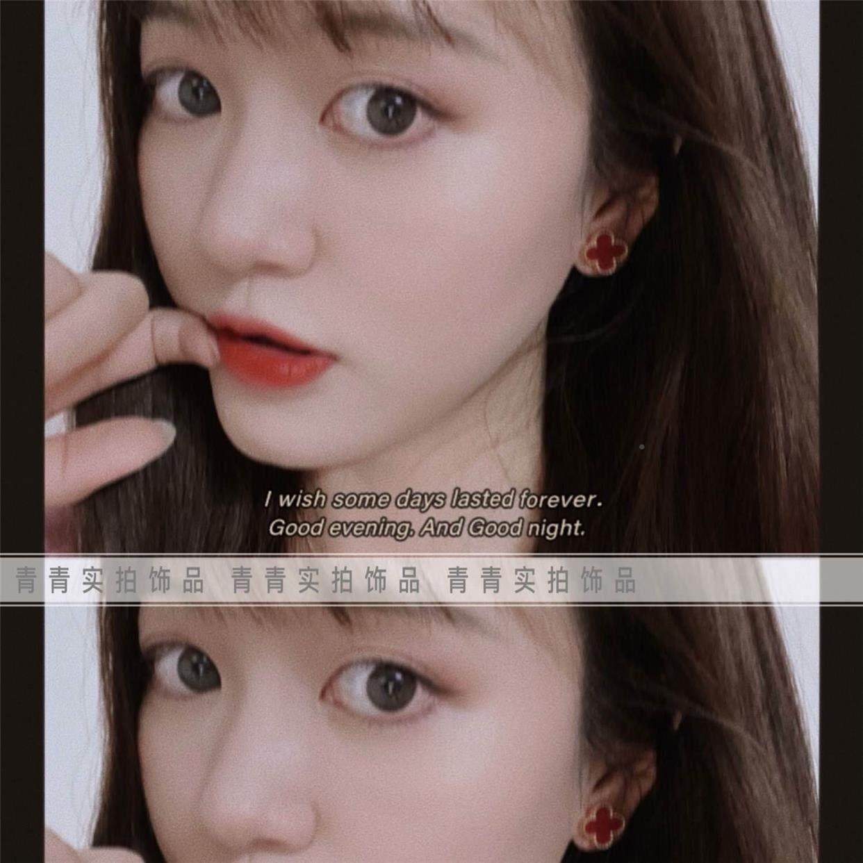 【d48d5709不褪色过敏不】钛钢保色天贝然理石母幸运四草叶好运耳