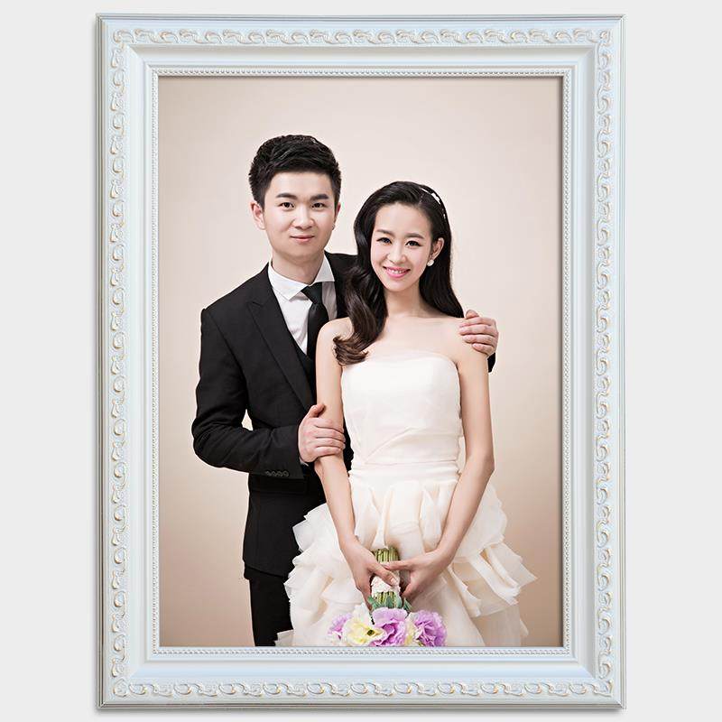 欧式实木相框16/20/24/30/36寸婚纱照相框挂墙加冲印照片定做床头