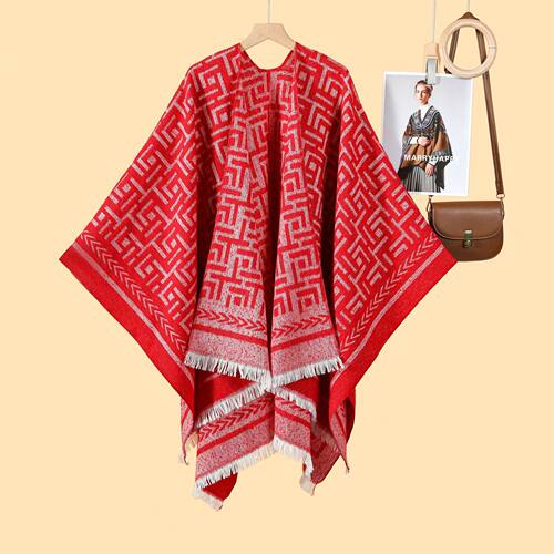 欧美双面散须开叉保暖披肩