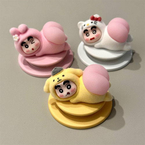 可爱动漫立体布丁狗KT猫小新捏捏乐磁吸支架适用华为苹果小米磁吸手机壳支架植绒懒人伸缩旋转手机支架