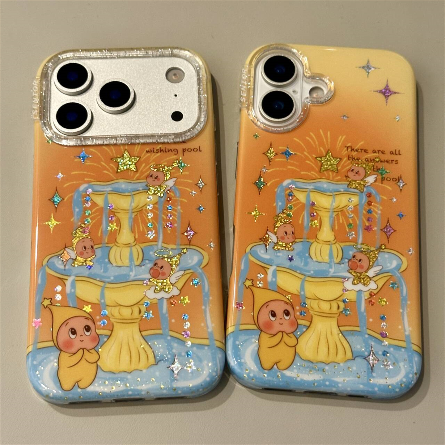 可爱鎏金星星人许愿池喷泉适用iPhone17Promax手机壳链条苹果16ProMax橙色晕染14ProMx新年款15pro防摔保护壳