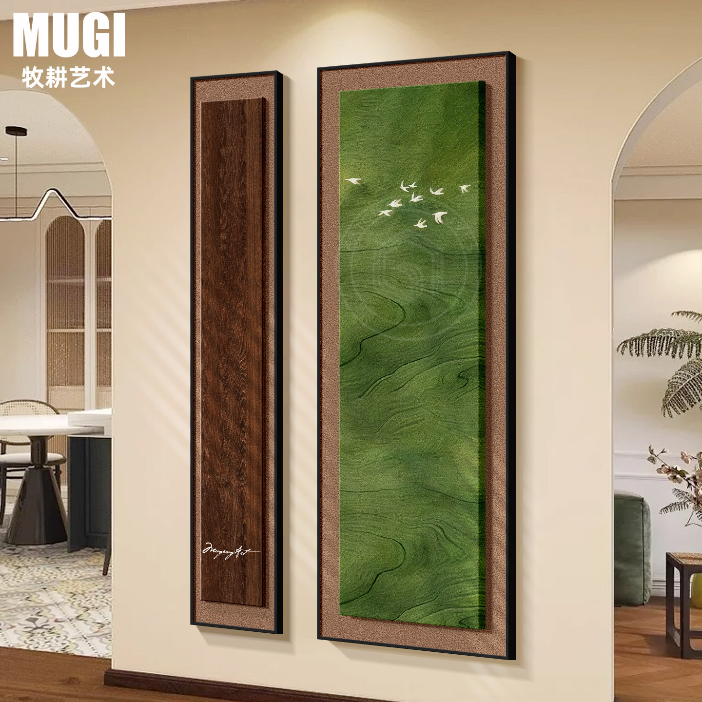 中古风入户玄关装饰画抽象飞鸟正对门法式绿色走廊过道覆古壁挂画,家居饰品,现代装饰画,淘宝优惠券,粉丝福利购,淘宝优惠卷