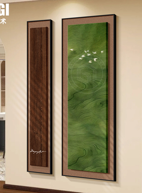 中古风入户玄关装饰画抽象飞鸟正对门法式绿色走廊过道覆古壁挂画