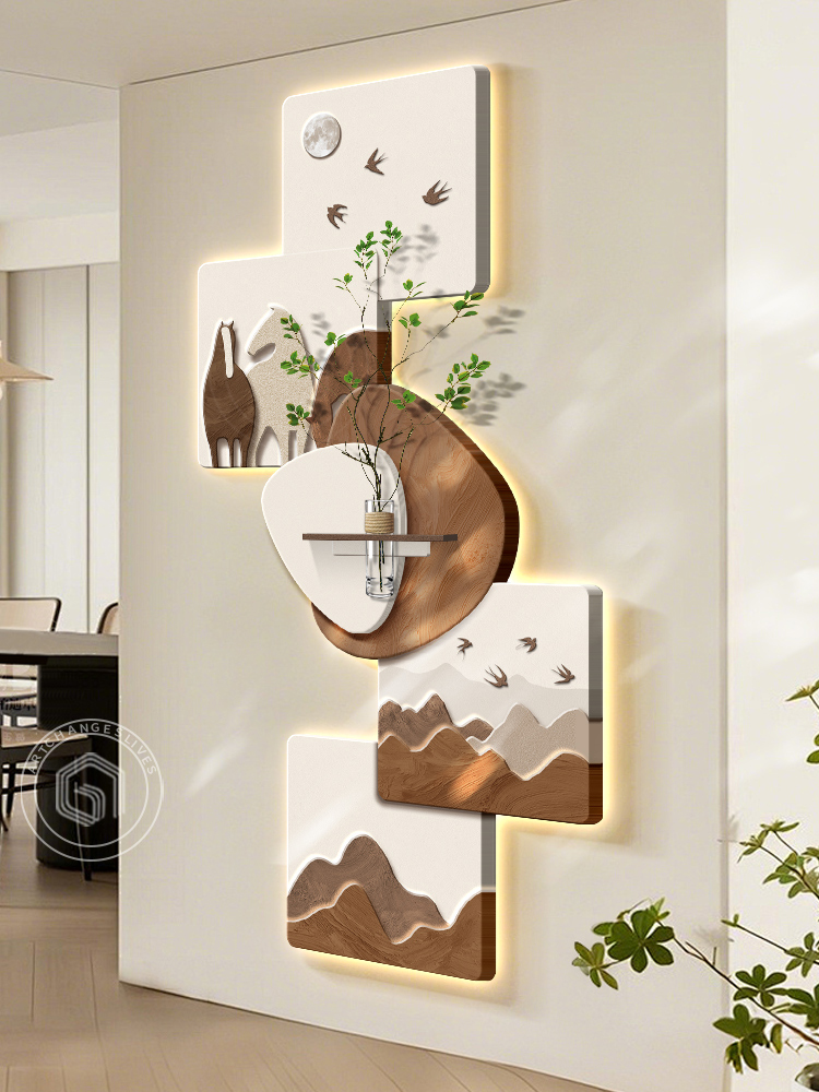 法式中古风入户玄关装饰画水培绿植马到成功走廊过道尽头壁画挂画